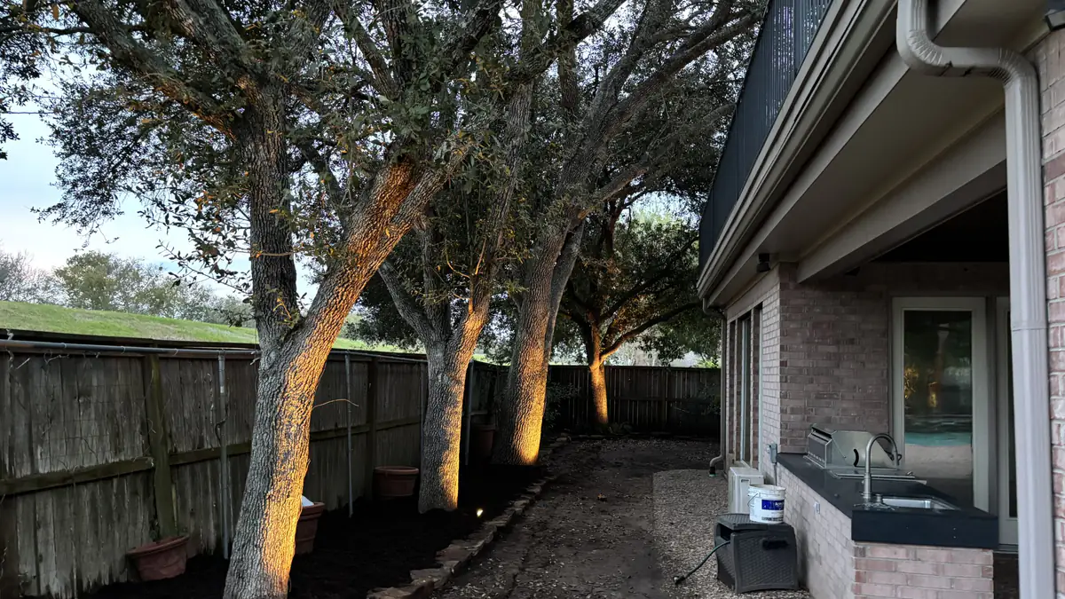 Landscape lighting on a Spring, Texas home at night